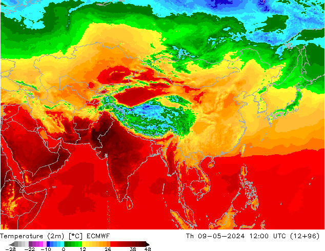 Temperature (2m) ECMWF Th 09.05.2024 12 UTC