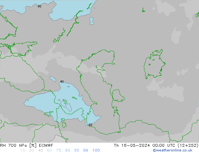RH 700 гПа ECMWF чт 16.05.2024 00 UTC