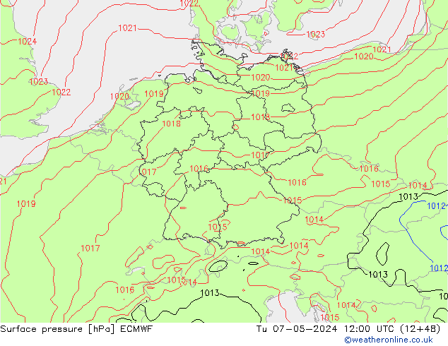 Bodendruck ECMWF Di 07.05.2024 12 UTC