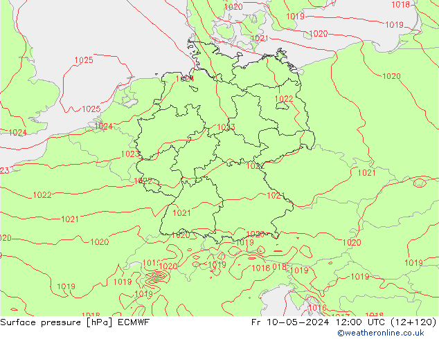 Surface pressure ECMWF Fr 10.05.2024 12 UTC