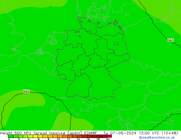 Height 500 hPa Spread ECMWF Tu 07.05.2024 12 UTC