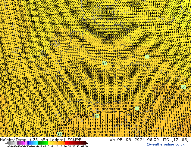 Hoogte/Temp. 925 hPa ECMWF wo 08.05.2024 06 UTC