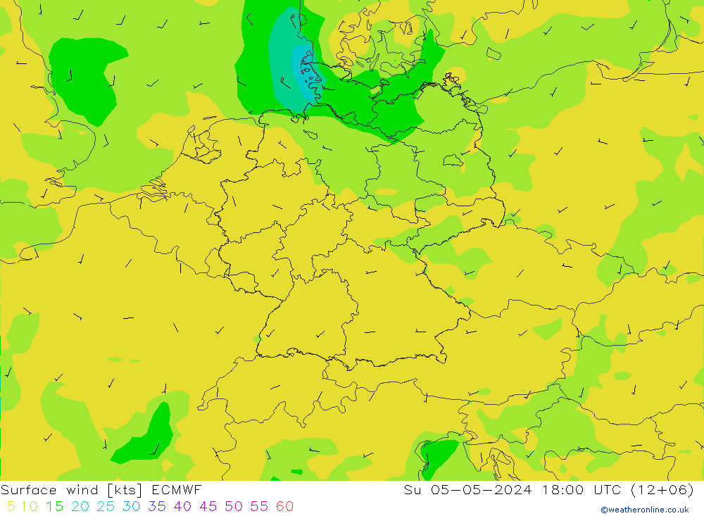 风 10 米 ECMWF 星期日 05.05.2024 18 UTC