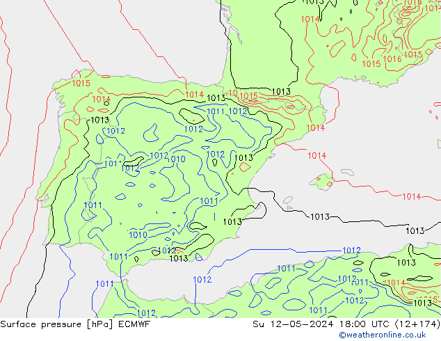 pressão do solo ECMWF Dom 12.05.2024 18 UTC