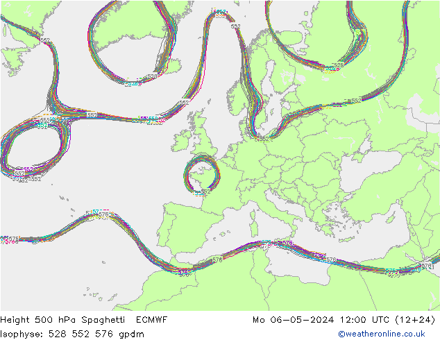 Height 500 hPa Spaghetti ECMWF Mo 06.05.2024 12 UTC