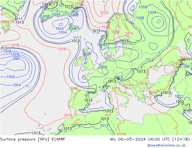 Atmosférický tlak ECMWF Po 06.05.2024 06 UTC