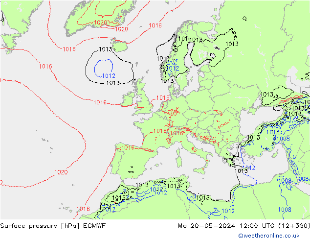 Bodendruck ECMWF Mo 20.05.2024 12 UTC