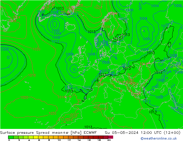 Surface pressure Spread ECMWF Su 05.05.2024 12 UTC