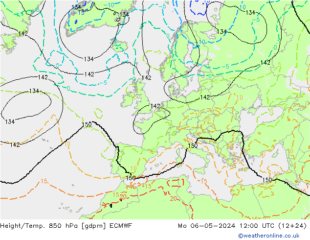 Height/Temp. 850 hPa ECMWF Mo 06.05.2024 12 UTC
