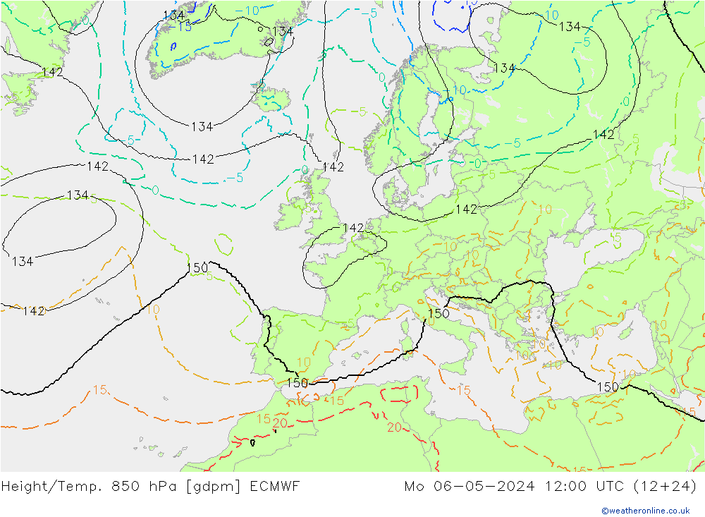 Height/Temp. 850 hPa ECMWF Mo 06.05.2024 12 UTC