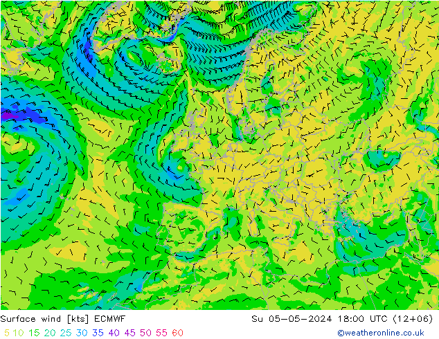 Vento 10 m ECMWF dom 05.05.2024 18 UTC