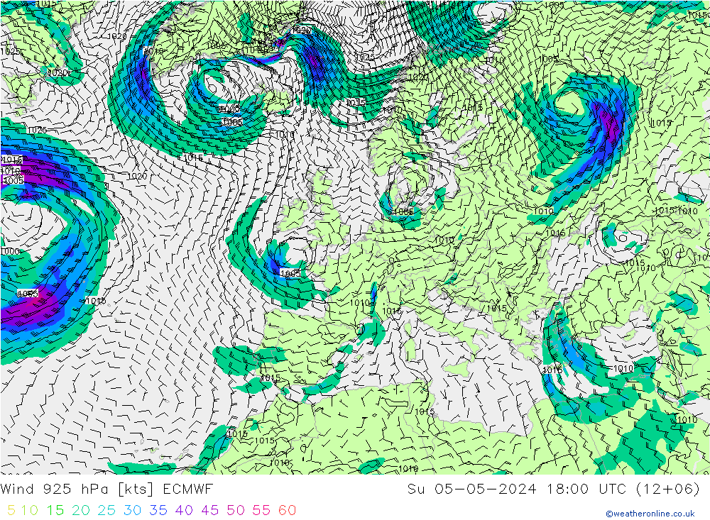 wiatr 925 hPa ECMWF nie. 05.05.2024 18 UTC