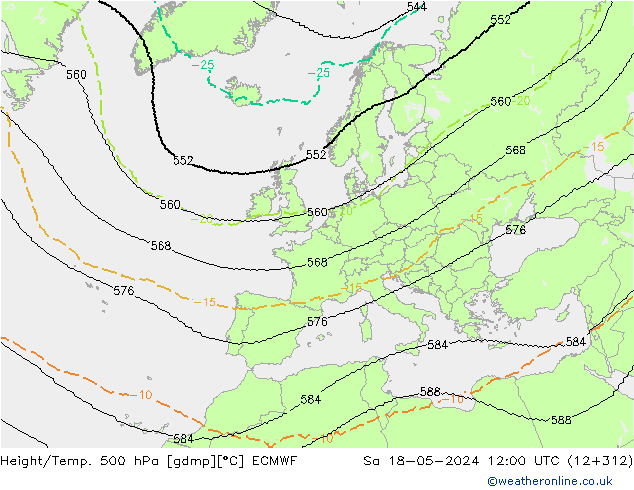 Height/Temp. 500 hPa ECMWF sab 18.05.2024 12 UTC
