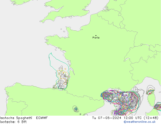 Isotachen Spaghetti ECMWF Di 07.05.2024 12 UTC