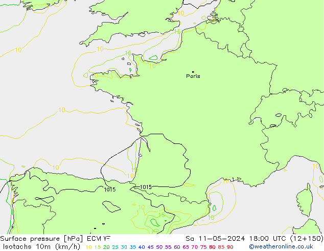 Isotachs (kph) ECMWF Sáb 11.05.2024 18 UTC