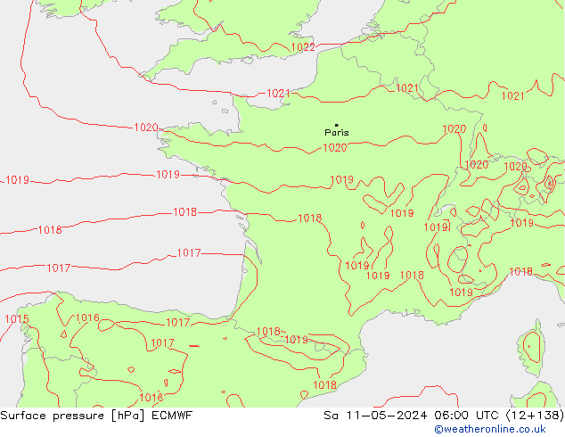 приземное давление ECMWF сб 11.05.2024 06 UTC