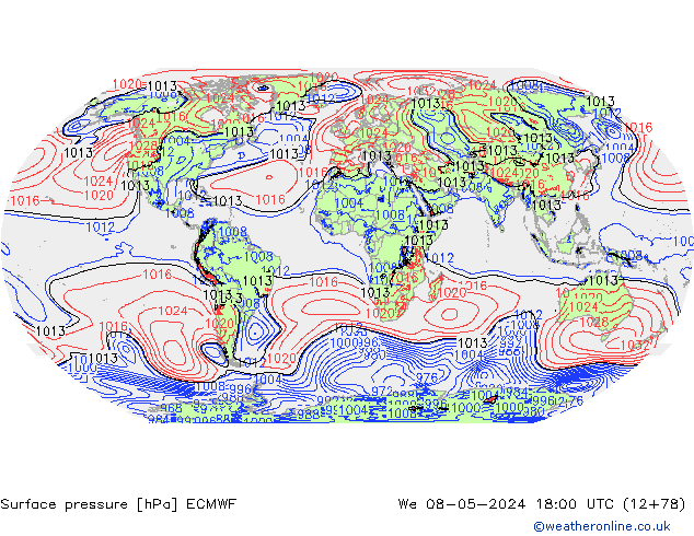 Presión superficial ECMWF mié 08.05.2024 18 UTC