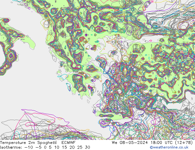 mapa temperatury 2m Spaghetti ECMWF śro. 08.05.2024 18 UTC