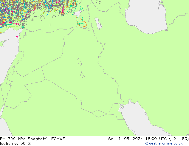 RH 700 hPa Spaghetti ECMWF sab 11.05.2024 18 UTC