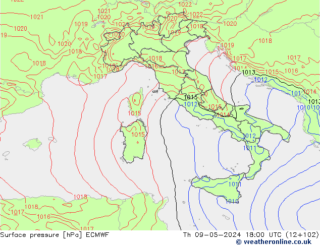 Yer basıncı ECMWF Per 09.05.2024 18 UTC