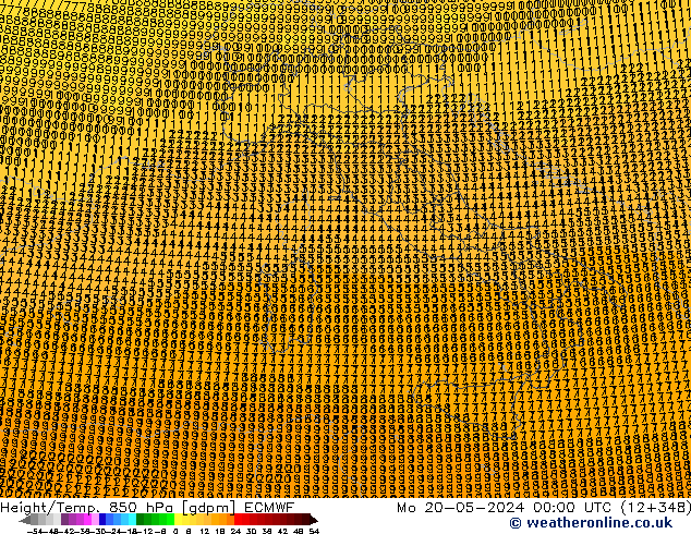 Geop./Temp. 850 hPa ECMWF lun 20.05.2024 00 UTC