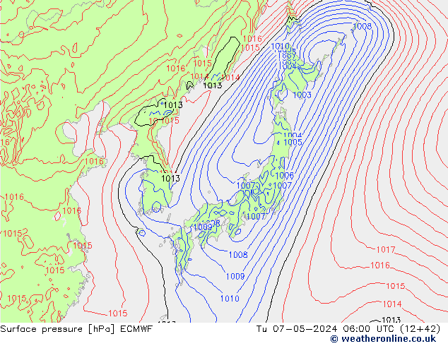 Surface pressure ECMWF Tu 07.05.2024 06 UTC