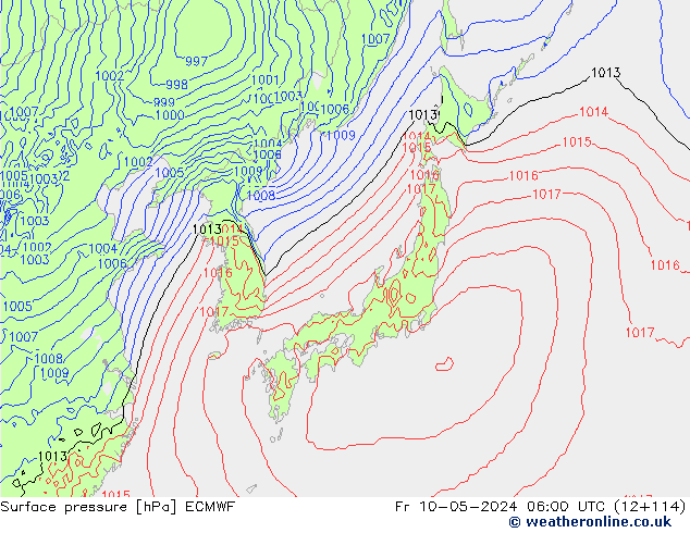 Atmosférický tlak ECMWF Pá 10.05.2024 06 UTC