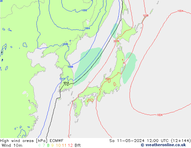 High wind areas ECMWF Sa 11.05.2024 12 UTC