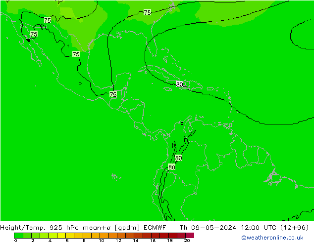 Hoogte/Temp. 925 hPa ECMWF do 09.05.2024 12 UTC