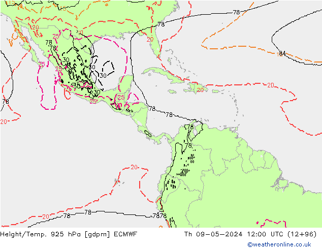 Hoogte/Temp. 925 hPa ECMWF do 09.05.2024 12 UTC