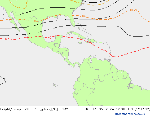 Height/Temp. 500 hPa ECMWF Mo 13.05.2024 12 UTC
