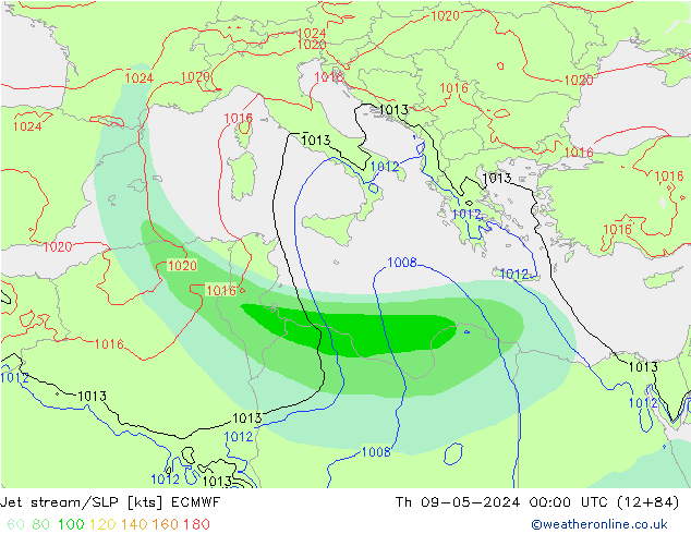 Jet stream/SLP ECMWF Th 09.05.2024 00 UTC