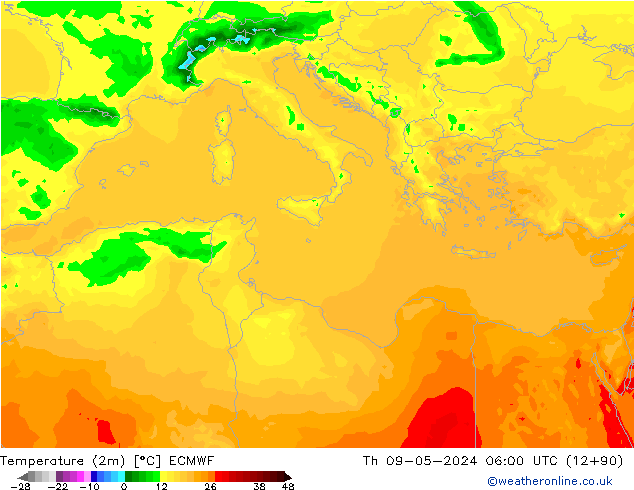 Temperature (2m) ECMWF Th 09.05.2024 06 UTC