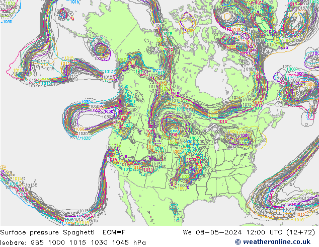 Atmosférický tlak Spaghetti ECMWF St 08.05.2024 12 UTC