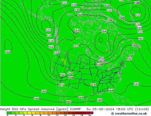 500 hPa Yüksekliği Spread ECMWF Paz 05.05.2024 18 UTC