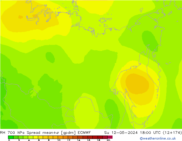 RH 700 hPa Spread ECMWF Su 12.05.2024 18 UTC