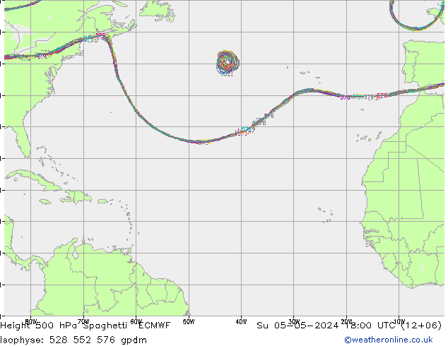 Height 500 hPa Spaghetti ECMWF Ne 05.05.2024 18 UTC