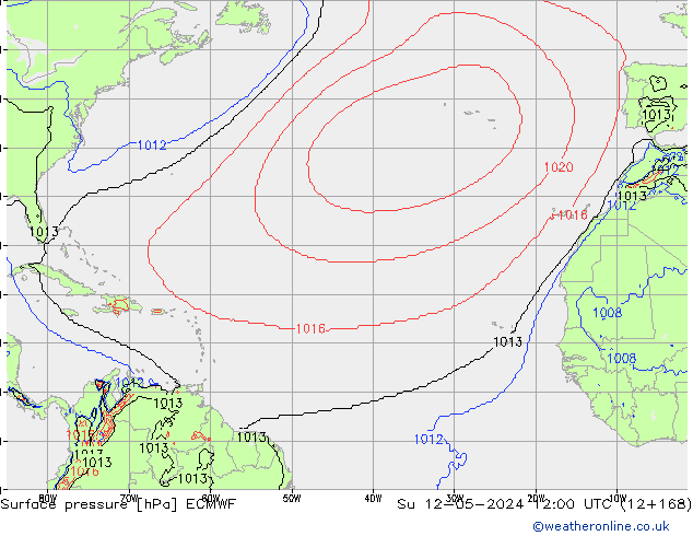 Atmosférický tlak ECMWF Ne 12.05.2024 12 UTC