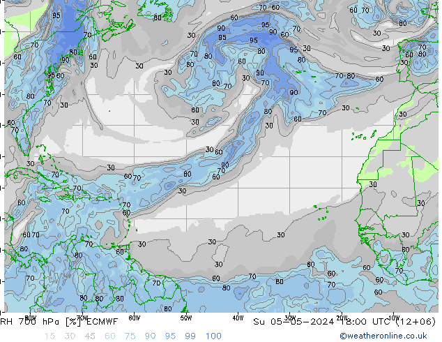 Humidité rel. 700 hPa ECMWF dim 05.05.2024 18 UTC