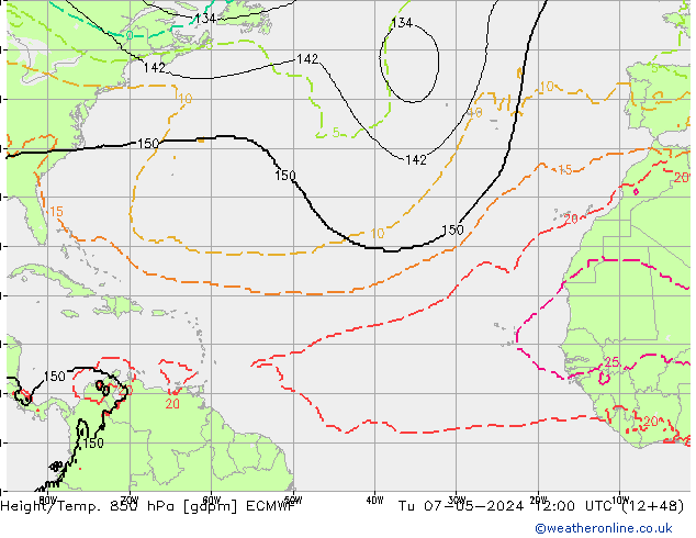Yükseklik/Sıc. 850 hPa ECMWF Sa 07.05.2024 12 UTC