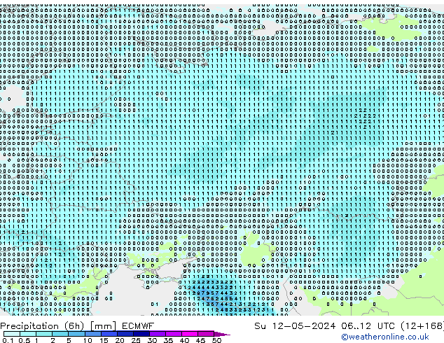 осадки (6h) ECMWF Вс 12.05.2024 12 UTC