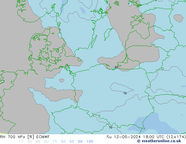 RH 700 hPa ECMWF Su 12.05.2024 18 UTC