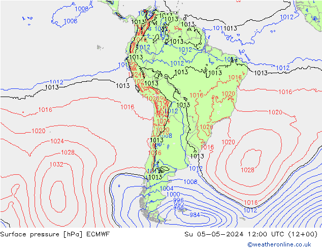 Atmosférický tlak ECMWF Ne 05.05.2024 12 UTC