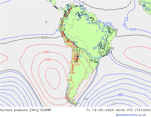 Surface pressure ECMWF Tu 14.05.2024 00 UTC