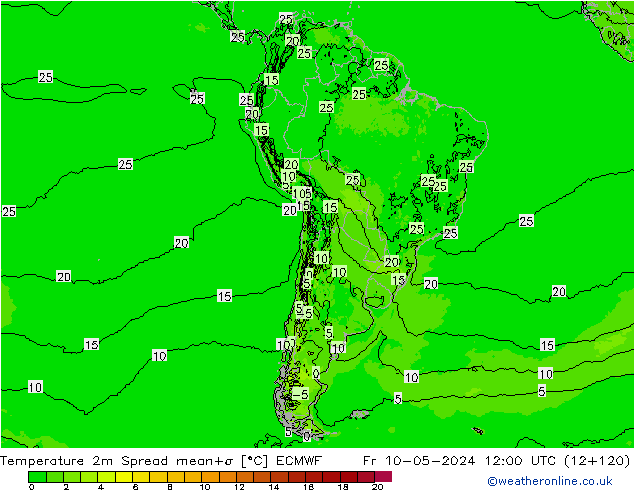 Sıcaklık Haritası 2m Spread ECMWF Cu 10.05.2024 12 UTC