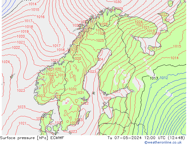 Surface pressure ECMWF Tu 07.05.2024 12 UTC