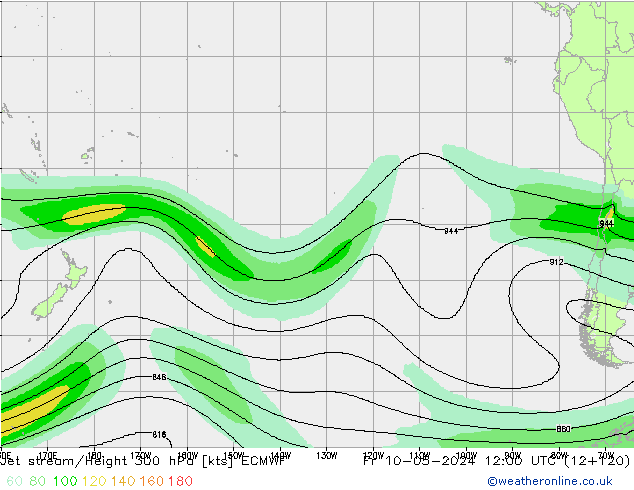 Jet stream/Height 300 hPa ECMWF Pá 10.05.2024 12 UTC