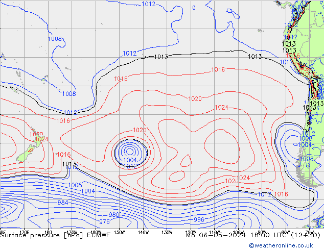 pressão do solo ECMWF Seg 06.05.2024 18 UTC