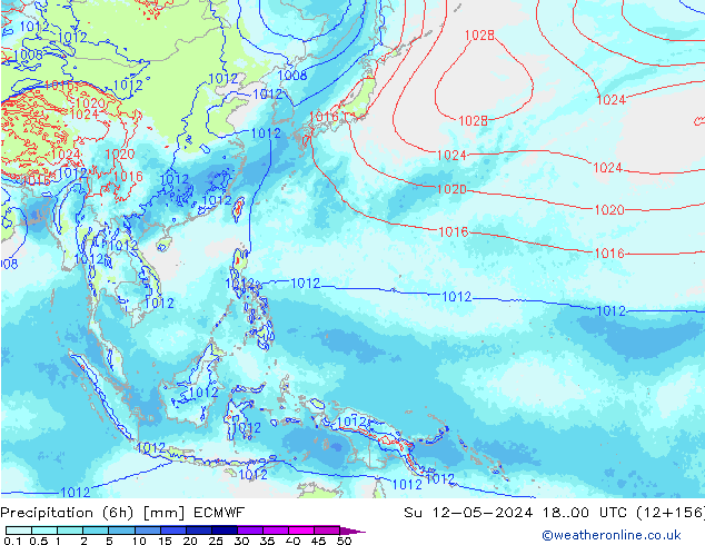 Totale neerslag (6h) ECMWF zo 12.05.2024 00 UTC