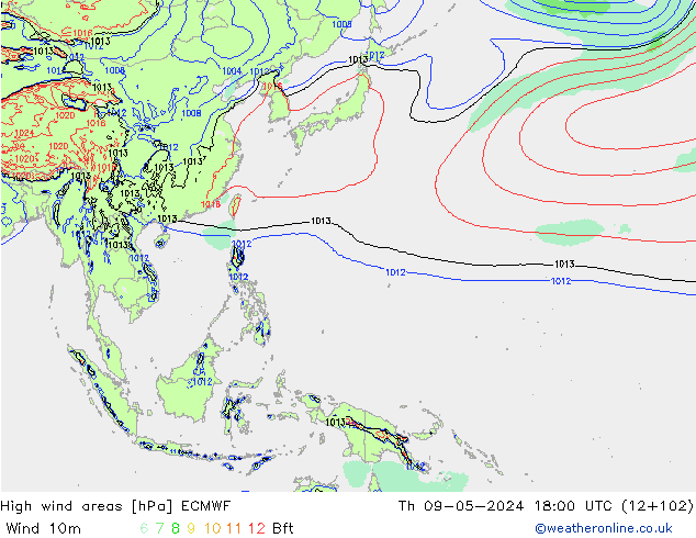 High wind areas ECMWF gio 09.05.2024 18 UTC